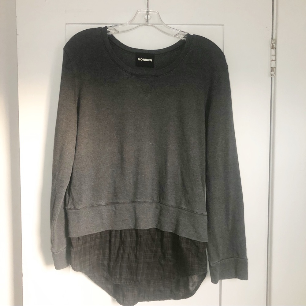 Monrow Grey Sweatshirt w/Flannel Trim